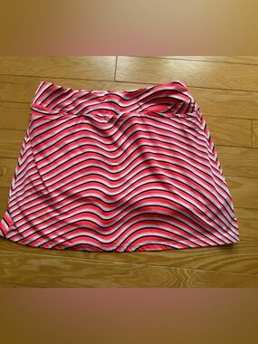 Neon Striped Pink Athletic Skirt with Built-in Shorts